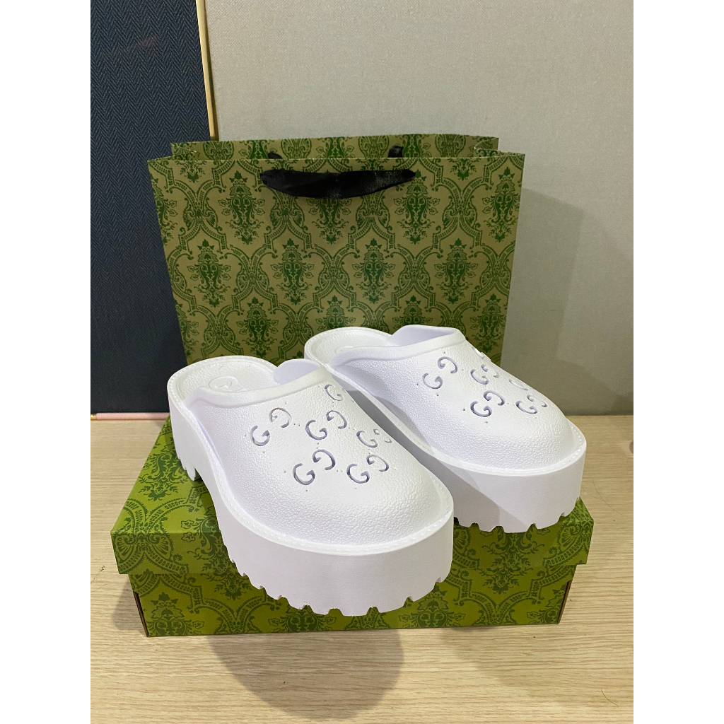 Dép sục nhựa 𝐆𝐔𝐂𝐂𝐈 nữ - Dép đế xuồng tăng chiều cao 5cm <3 Tặng kèm hộp, túi giấy