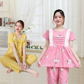 Đồ bộ bầu sau sinh tay ngắn quần dài size 55-80kg (có mở khóa cho bé ti)