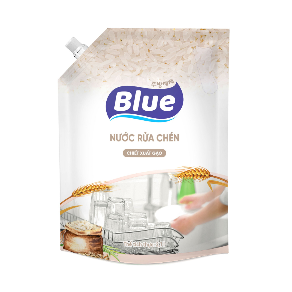 Nước Rửa Chén Blue Hàn Quốc 2.1L - Hương Đậu Xanh, Hương Gạo - Triết Xuất Thiên Nhiên - An toàn Sạch Sẽ