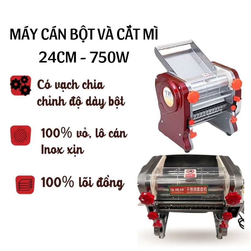 Máy cán vỏ đường kính 24 cm, cán vỏ bánh bao, đế pizza, dimsum, cắt sợi mỳ nhanh, mịn, tiết kiệm công sức