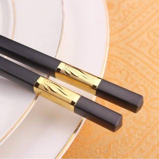 Bộ 10 đôi đũa mạ vàng, đũa khảm vàng.