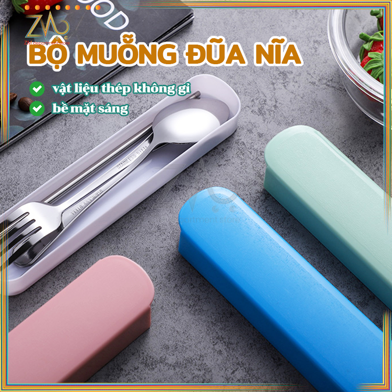 Bộ đũa thìa inox 304, thìa, dĩa bằng inox 304 cao cấp có hộp đựngCho Dân Văn Phòng,Sinh Viên,Đi Picnic Dã Ngoại Có Hộp