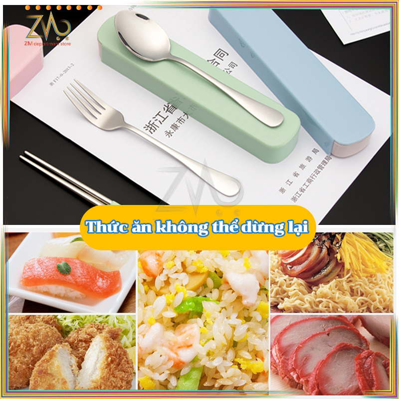 Bộ đũa thìa inox 304, thìa, dĩa bằng inox 304 cao cấp có hộp đựngCho Dân Văn Phòng,Sinh Viên,Đi Picnic Dã Ngoại Có Hộp