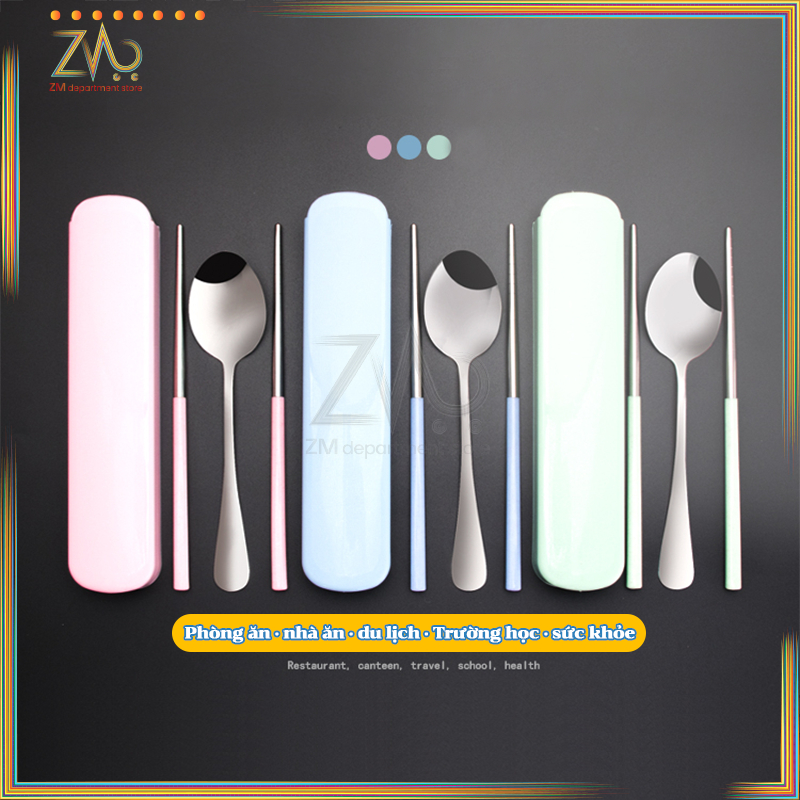 Bộ đũa thìa inox 304, thìa, dĩa bằng inox 304 cao cấp có hộp đựngCho Dân Văn Phòng,Sinh Viên,Đi Picnic Dã Ngoại Có Hộp