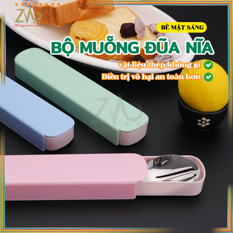 Bộ đũa thìa inox 304, thìa, dĩa bằng inox 304 cao cấp có hộp đựngCho Dân Văn Phòng,Sinh Viên,Đi Picnic Dã Ngoại Có Hộp