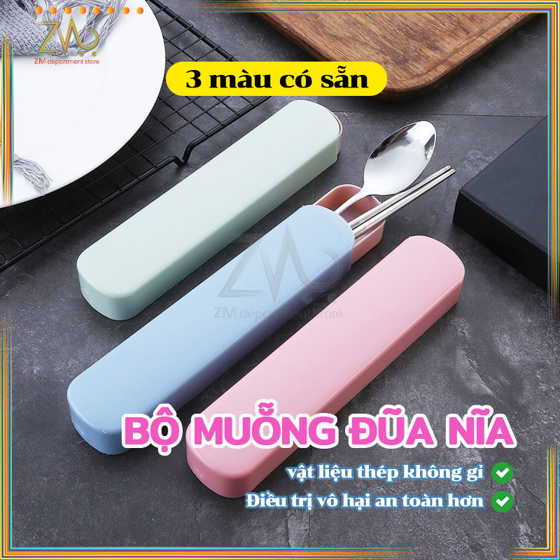 Bộ đũa thìa inox 304, thìa, dĩa bằng inox 304 cao cấp có hộp đựngCho Dân Văn Phòng,Sinh Viên,Đi Picnic Dã Ngoại Có Hộp