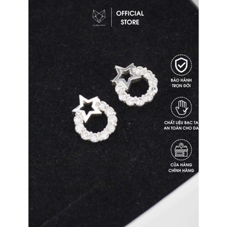 Khuyên Tai Bạc Ta CaoBac Jewellery Nữ Đính Đá Lấp Lánh Thiết Kế Hình Tròn Sao Sáng