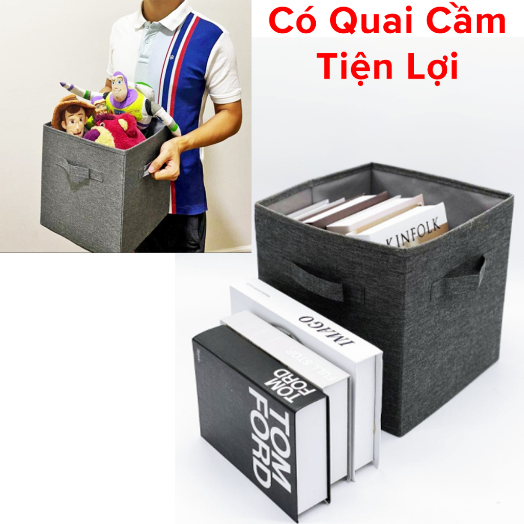 Hộp Vải Đựng Đồ Lót Tất Quần Áo Chăn Màn Đa Năng Hình Vuông TD4 Gấp Gọn Hộp Đựng Đồ 28x28x28cm Không Nắp Hãng Amalife