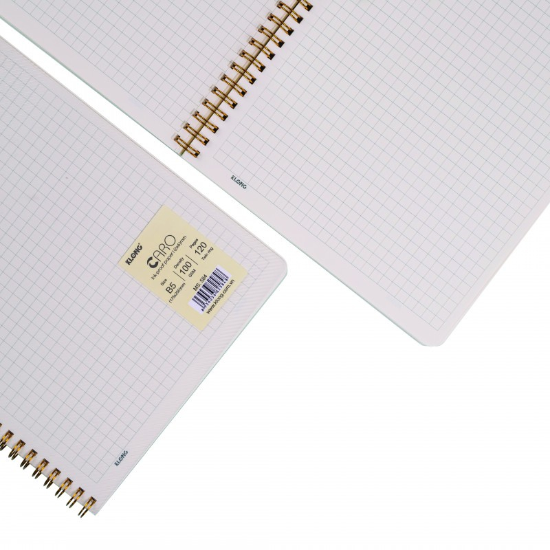 Vở B5 Caro mm Lò xo kép Bìa nhựa trong suốt 2 mặt KLONG 584 / 585 - 120 / 200 trang