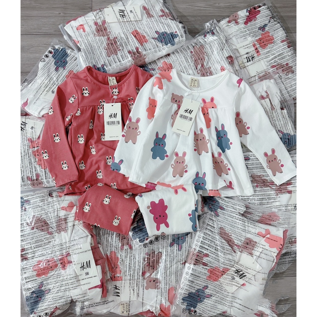 Sét 2 bộ hình thỏ trắng hồng cho bé gai