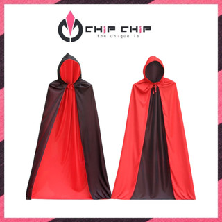 Áo choàng dracula có nón hai mặt đỏ đen, phụ kiện hóa trang halloween