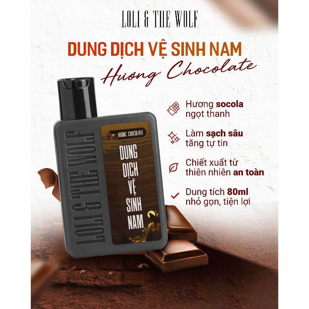 Dung Dịch Vệ Sinh Nam Giới Loli And The Wolf Hương Chocolate Khử Mùi Tốt Chai 80ml