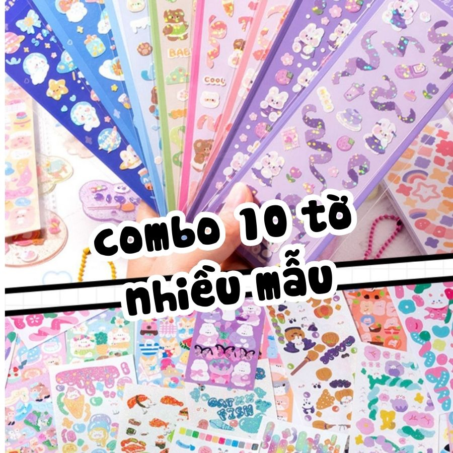 Combo 10 tờ sticker trang trí dán nhãn cute nhiều mẫu giá rẻ decor sách vở, hộp bút, đồ dùng học tập