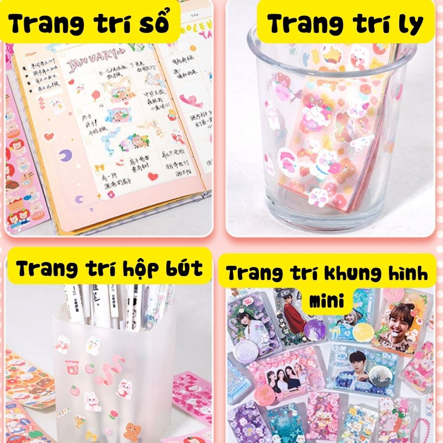 Combo 10 tờ sticker trang trí dán nhãn cute nhiều mẫu giá rẻ decor sách vở, hộp bút, đồ dùng học tập
