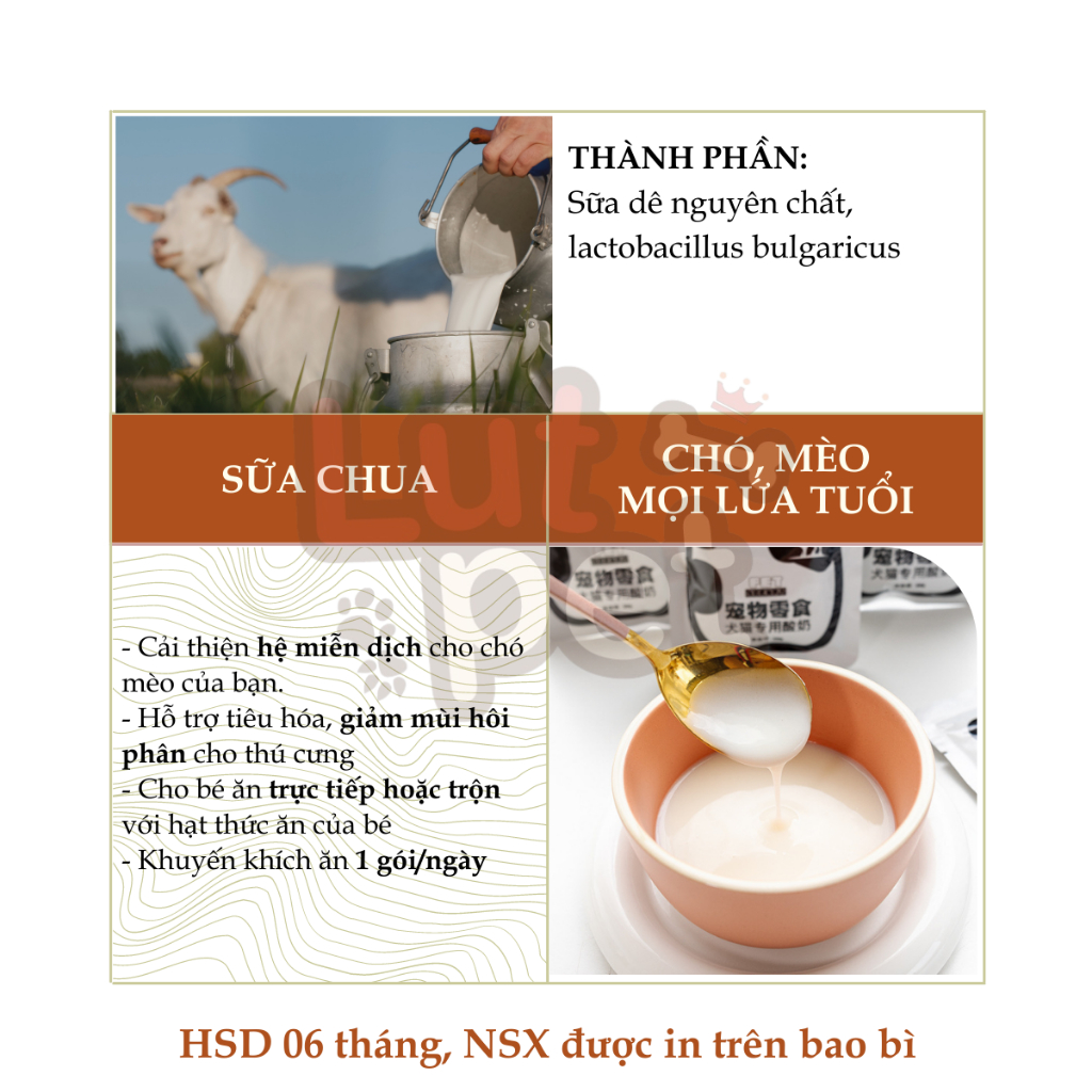 Sữa chua cho chó mèo tăng cường miễn dịch, hỗ trợ tiêu hóa, giảm mùi hôi phân cho thú cưng  - lutpet