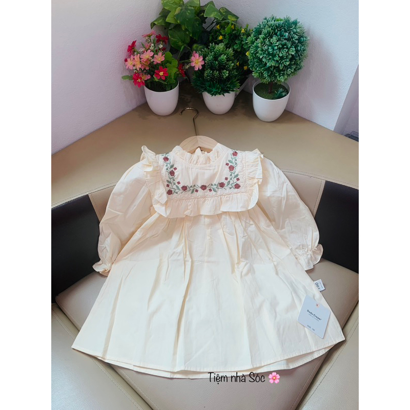 Váy thu đông, váy dài tay,váy thêu hoa cổ đứng phong cách công chúa dành cho bé gái