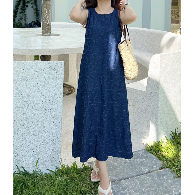 Lamie dress - đầm jeans cộc tay dáng dài thiết kế Ma Vie
