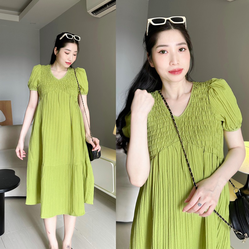 EVERMOM I Đầm bầu đuôi cá nhún ngực tay phồng Mire Dress