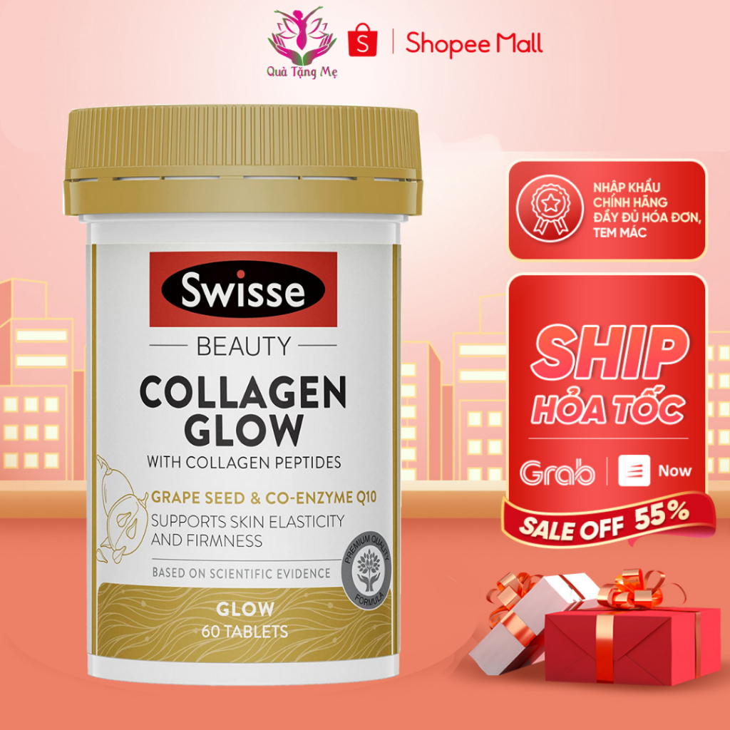 Collagen thủy phân chống lão hóa swisse collagen glow hộp Healthy Care quatangme 60 viên/ 120g bột