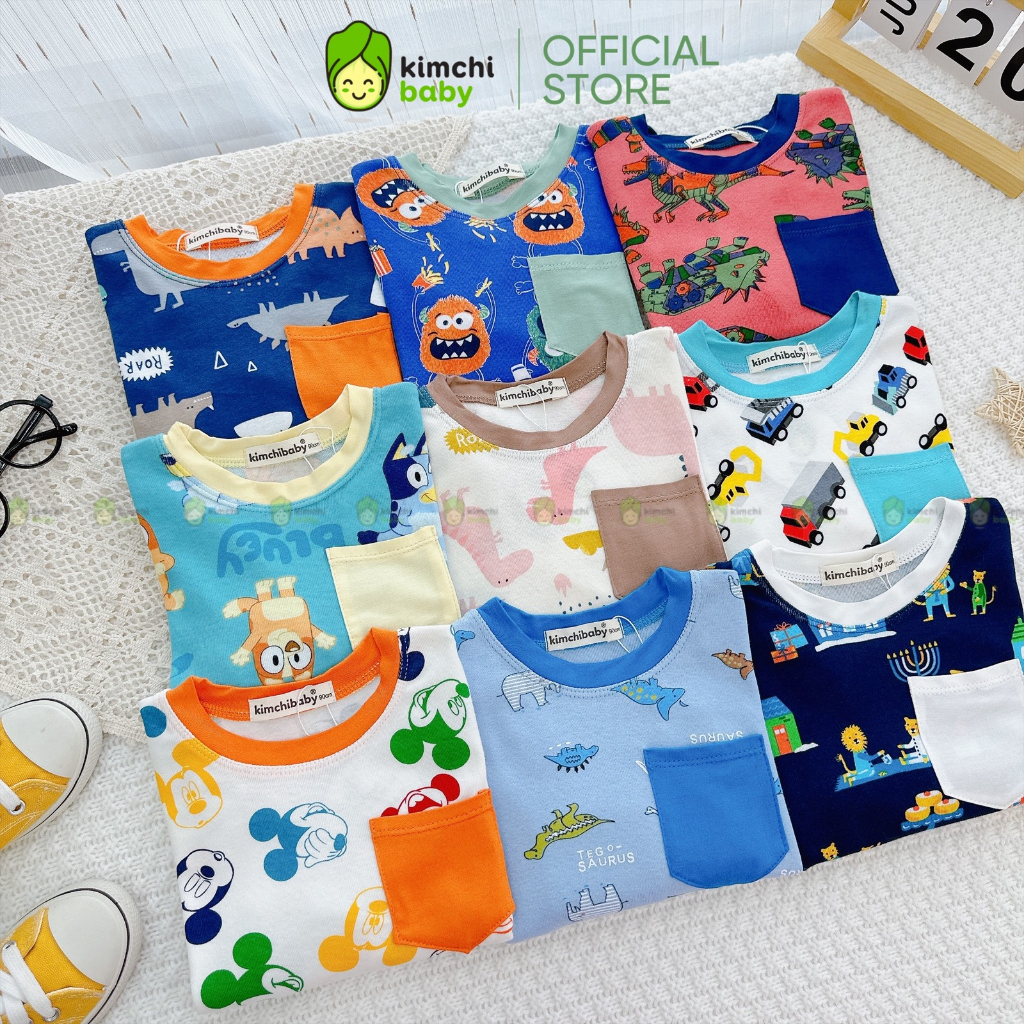 Bộ Dài Tay Cotton Borip Bé Trai KIMCHIBABY Vải Dư Xịn Hoạ Tiết Khủng Long, Đồ Bộ Cho Bé Mặc Nhà MKMTD2220