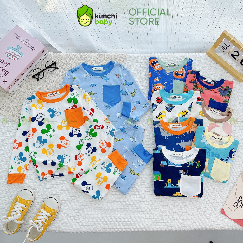 Bộ Dài Tay Cotton Borip Bé Trai KIMCHIBABY Vải Dư Xịn Hoạ Tiết Khủng Long, Đồ Bộ Cho Bé Mặc Nhà MKMTD2220