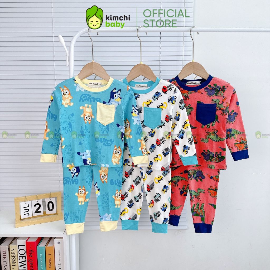 Bộ Dài Tay Cotton Borip Bé Trai KIMCHIBABY Vải Dư Xịn Hoạ Tiết Khủng Long, Đồ Bộ Cho Bé Mặc Nhà MKMTD2220