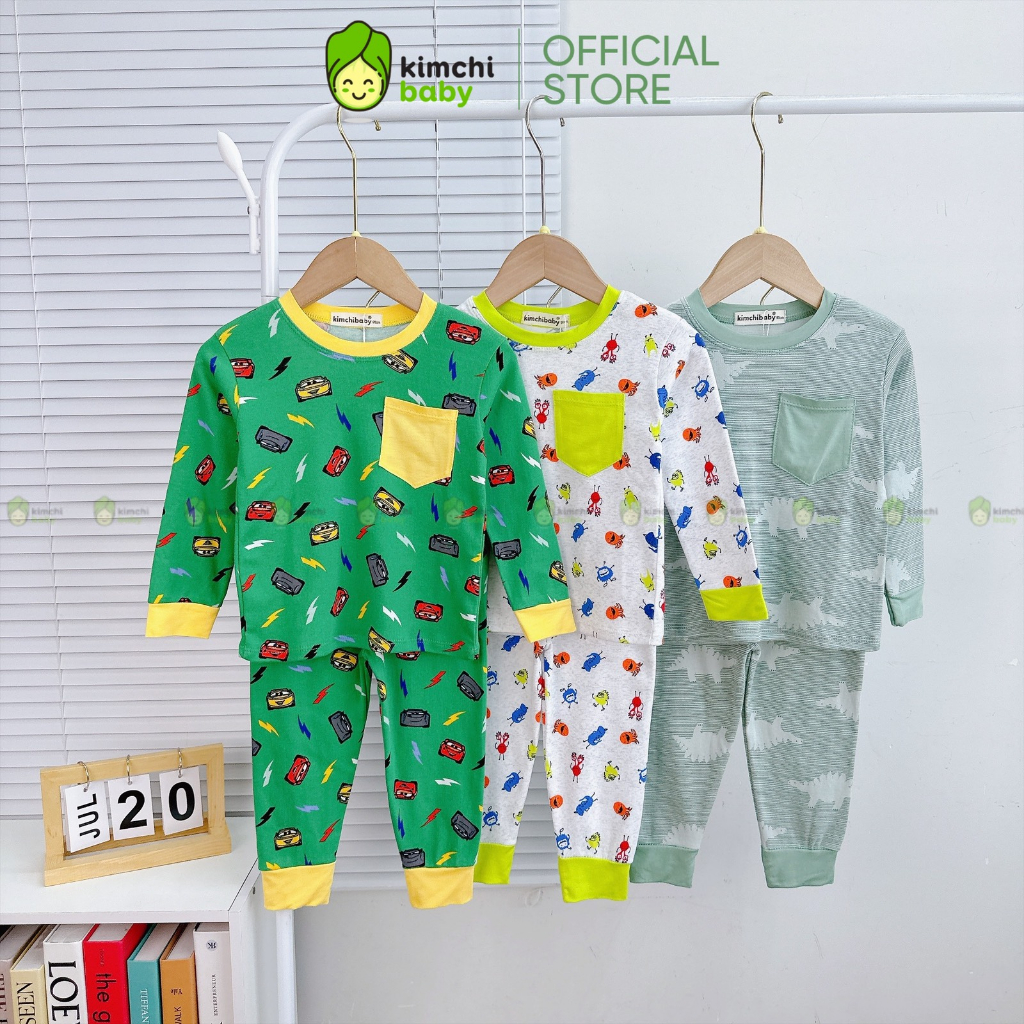 Bộ Dài Tay Cotton Borip Bé Trai KIMCHIBABY Vải Dư Xịn Hoạ Tiết Khủng Long, Đồ Bộ Cho Bé Mặc Nhà MKMTD2220