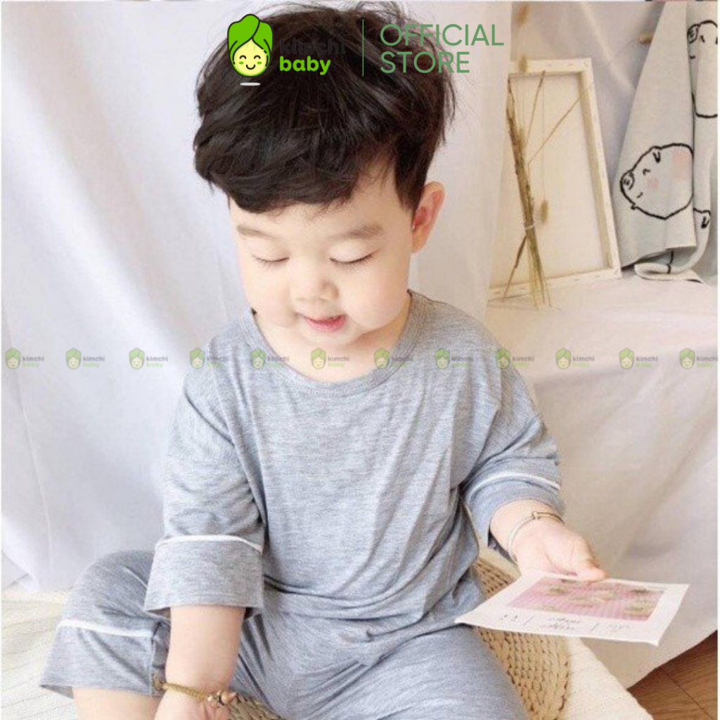 Bộ Lửng Cho Bé Trai, Bé Gái KIMCHIBABY Vải Thun Lạnh Bo Viền Trắng, Đồ Bộ Cho Bé Mặc Thu Đông KCTD307