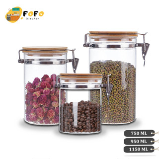 Hũ thuỷ tinh trà nắp gỗ 750ml 950ml 1150ml Lọ thuỷ tinh đựng gia vị, chưng yến, cà phê, thực phẩm, đồ khô FOFO