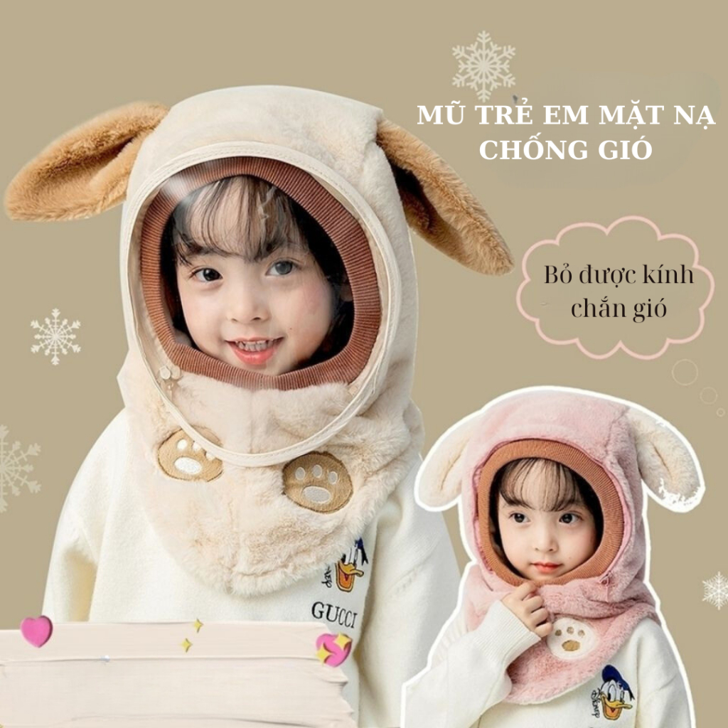 ( Hàng xịn túi zíp) Mũ Len Lông Cừu Trùm Đầu Kèm Kính Chắn Gió Chống Bụi Cho Bé 3 in 1 mùa đông hot 2023