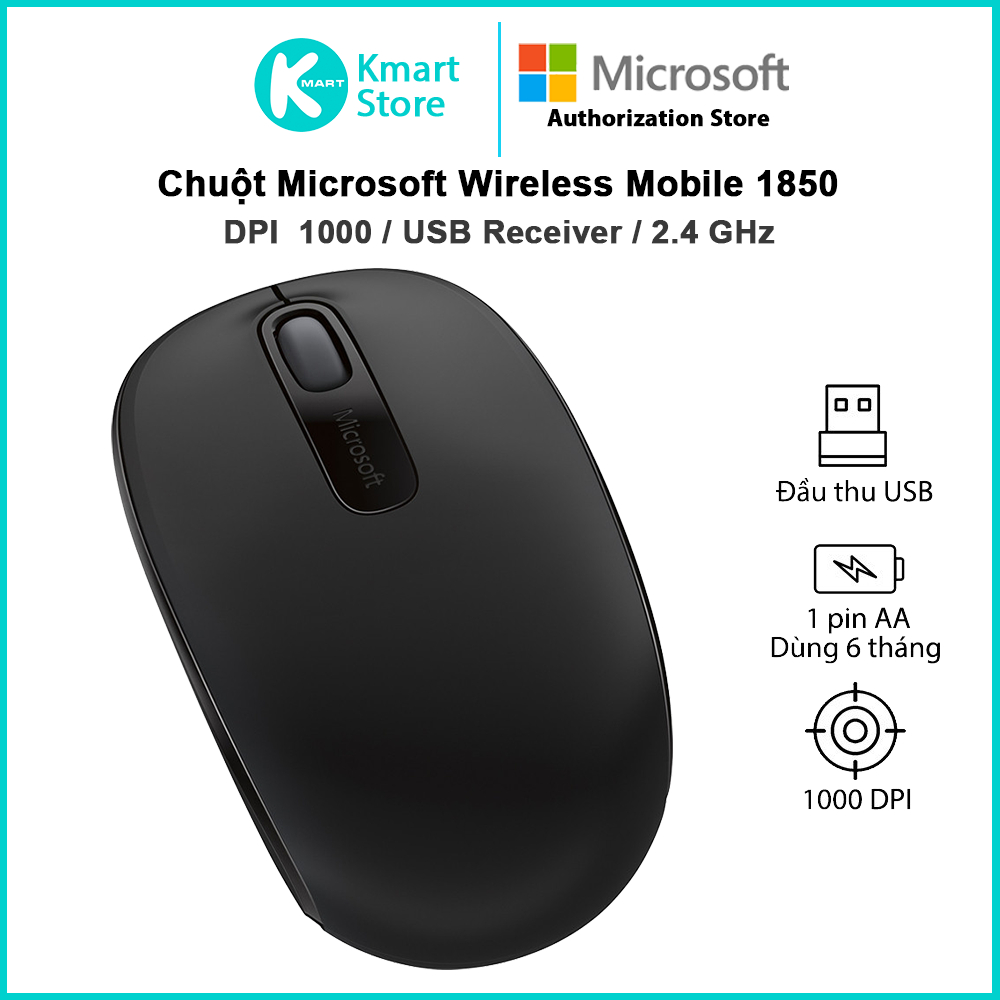Chuột Không Dây Microsoft 1850 Receiver USB - Hàng Chính Hãng