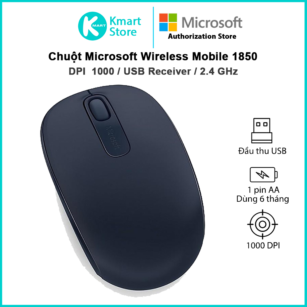 Chuột Không Dây Microsoft 1850 Receiver USB - Hàng Chính Hãng