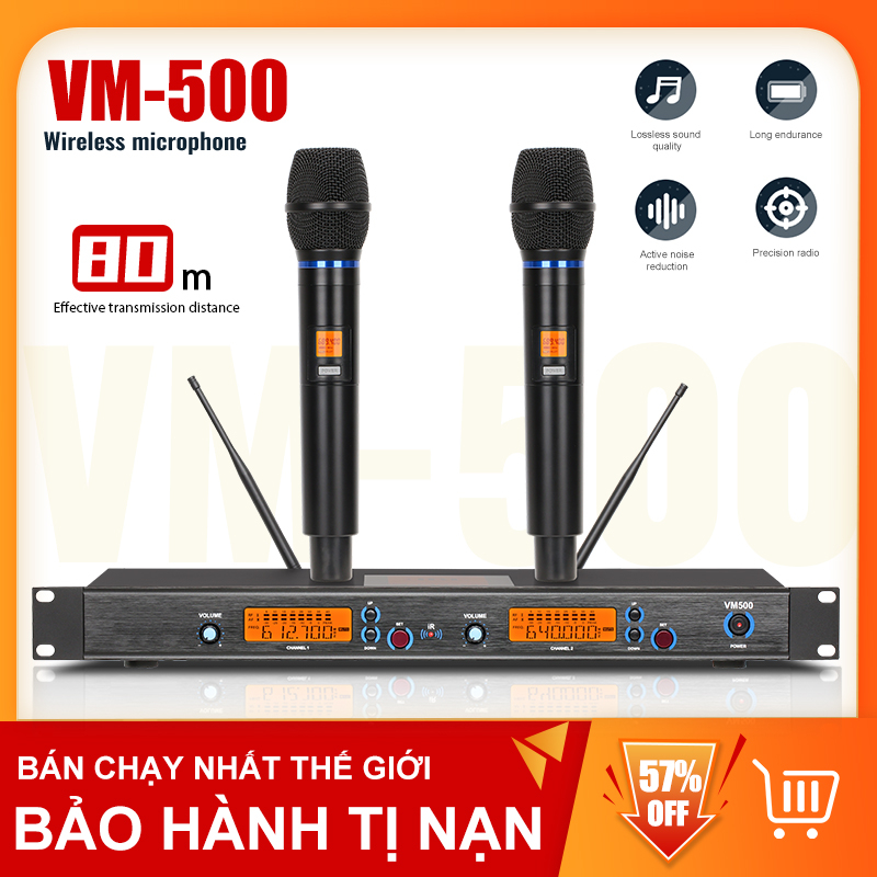 Micro Không Dây  VM500, Tính Năng Cảm Biến Tự Ngắt, Sóng UHF Siêu Cao Bắt Âm Cực Tốt, Đảm Bảo Tiết Kiệm Pin
