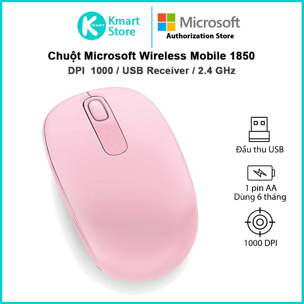 Chuột Không Dây Microsoft 1850 Receiver USB - Hàng Chính Hãng
