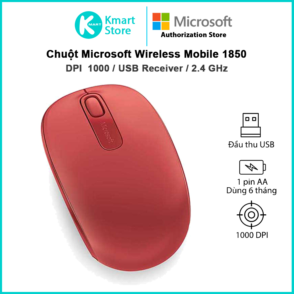 Chuột Không Dây Microsoft 1850 Receiver USB - Hàng Chính Hãng