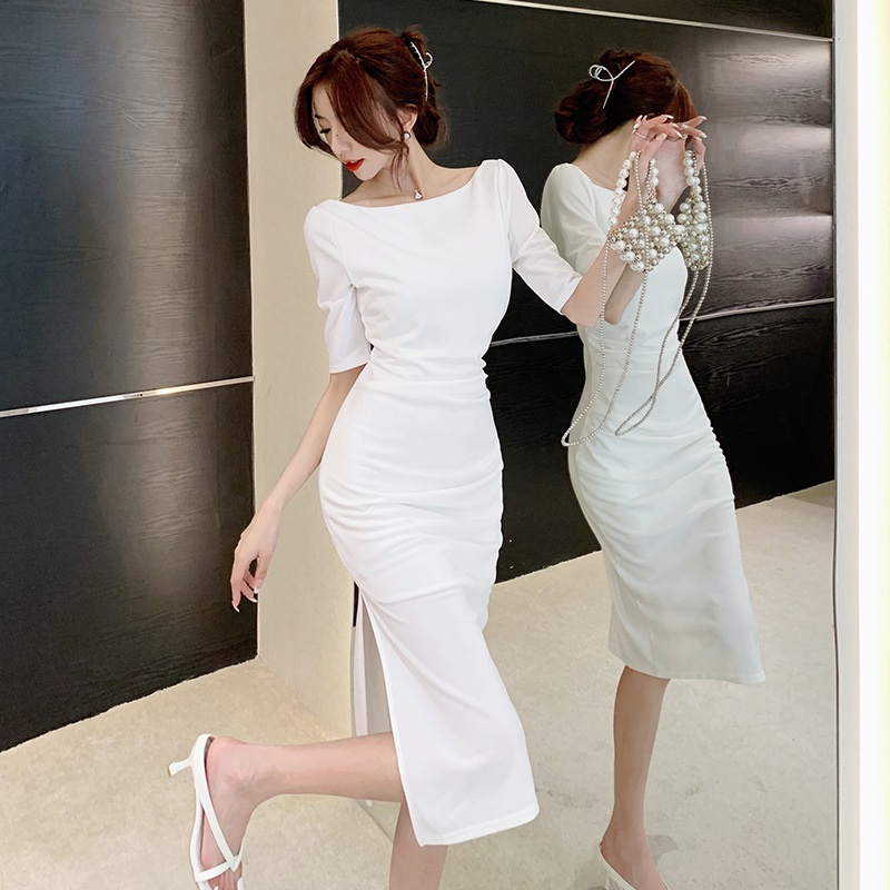 Đầm body nữ tay ngắn cổ thuyền phong cách Hàn Quốc chất umi cáo cấp 2 lớp co giãn, Đầm body dự tiệc sang chảnh
