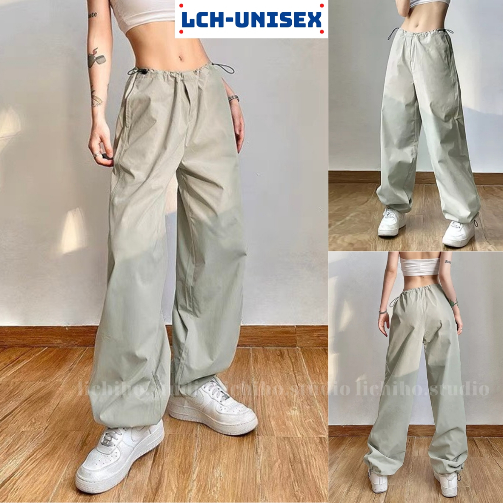 Quần jogger ống rộng thiết kế dây rút eo 2 bên form unisex quần dù phong cách slow năng động trẻ trung LCH
