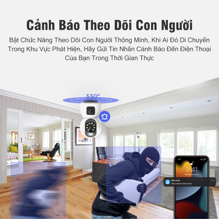 Camera Wifi 2 Mắt Giám Sát Không Dây 4MP Camera Giám Sát 1080p 360 Độ Giám Sát An Ninh Ban Đêm Có Màu