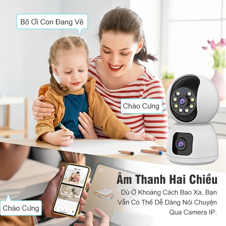 Camera Wifi 2 Mắt Giám Sát Không Dây 4MP Camera Giám Sát 1080p 360 Độ Giám Sát An Ninh Ban Đêm Có Màu