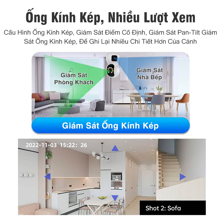 Camera Wifi 2 Mắt Giám Sát Không Dây 4MP Camera Giám Sát 1080p 360 Độ Giám Sát An Ninh Ban Đêm Có Màu
