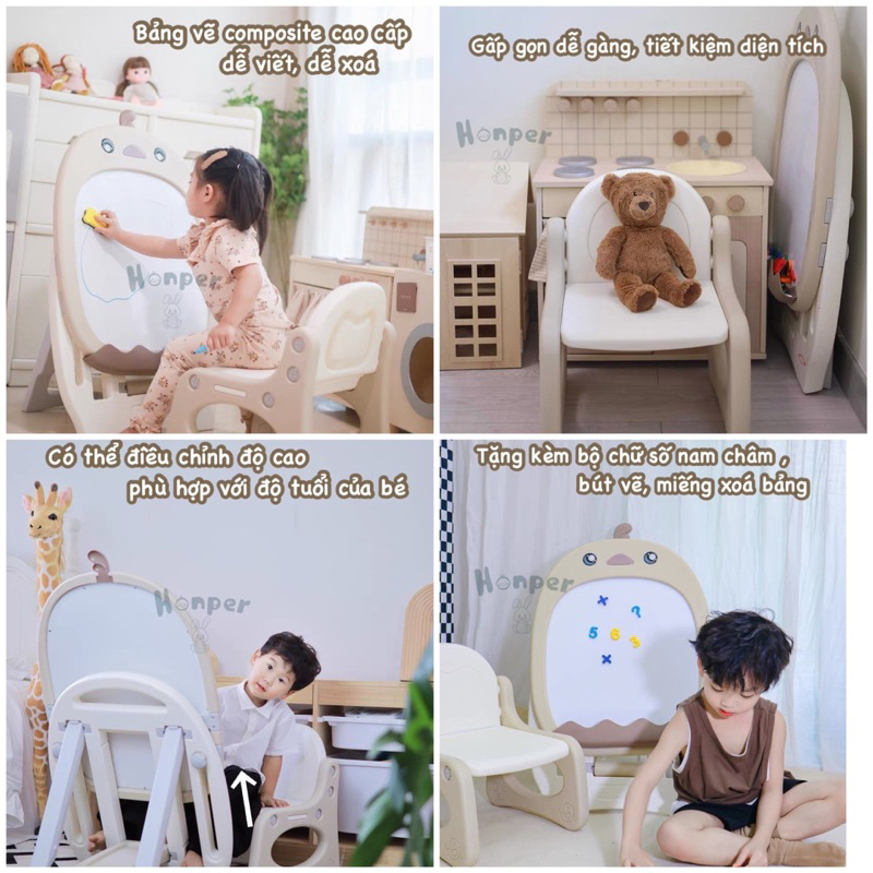 Bảng vẽ kèm ghế cao cấp chính hãng Honper HP625, tặng kèm bộ số nam châm, bút màu, bảng xoá