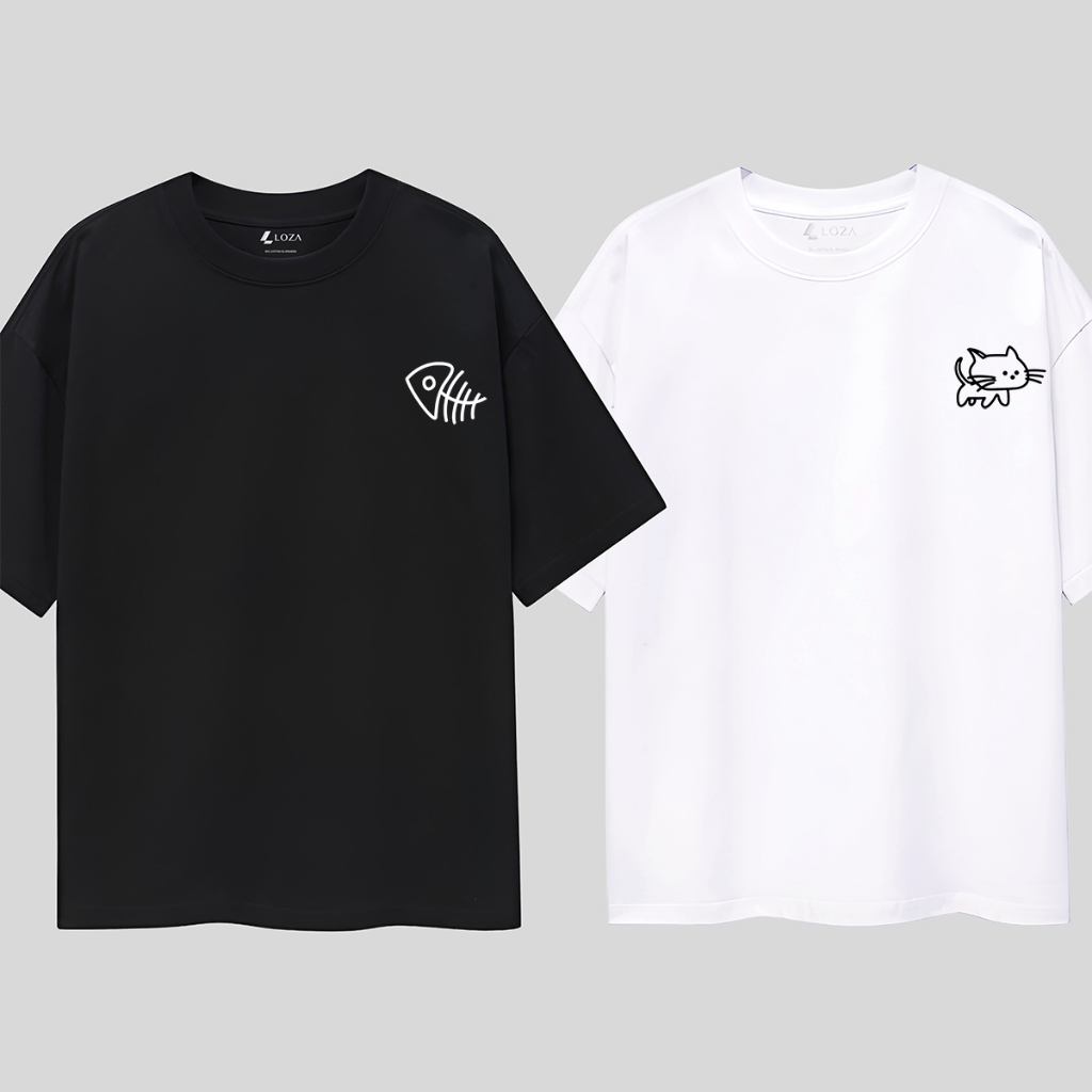 Áo thun cặp đôi nam nữ - Áo phông unisex IN hình mèo và xương cá AD17
