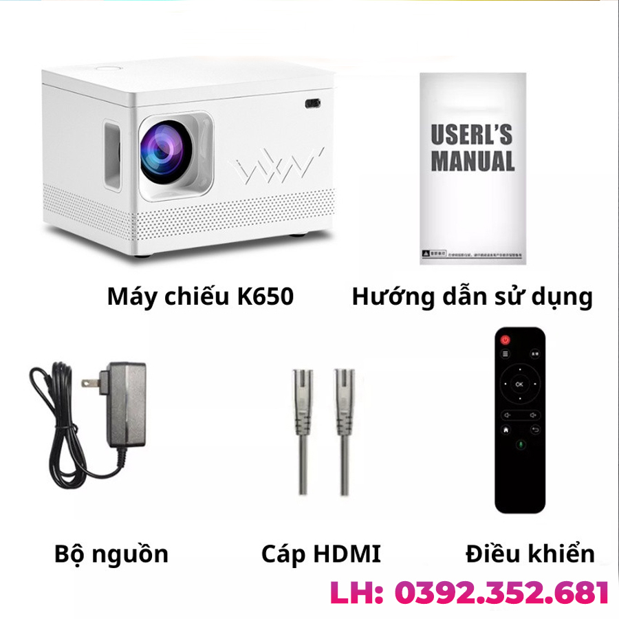 Máy Chiếu Mini KAW K650 Plus Chính Hãng Độ Sáng Cao 4K Full HD Kết Nối Đa Dạng Thiết Bị Qua Bluetooth, HDMI, WiFi