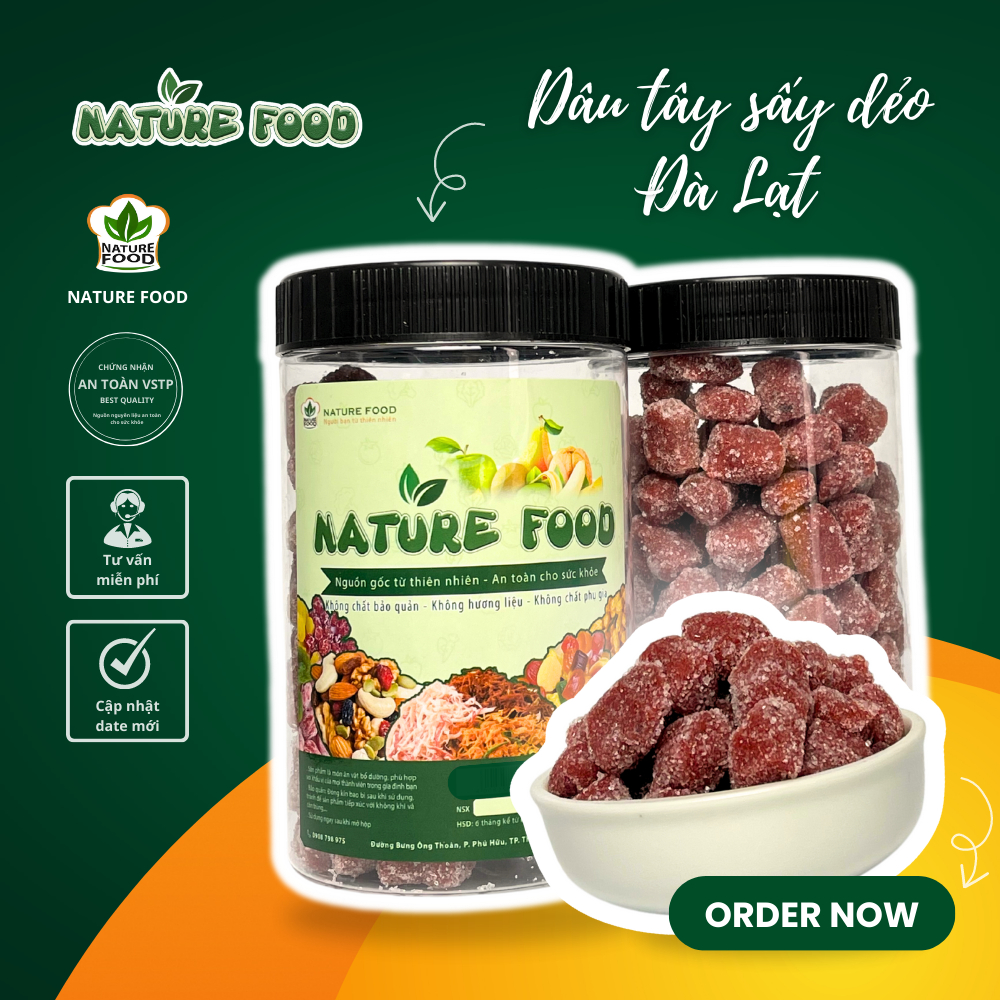 [HỘP 500GR] KẸO DÂU TÂY SẤY DẺO ĐÀ LẠT NATURE FOOD
