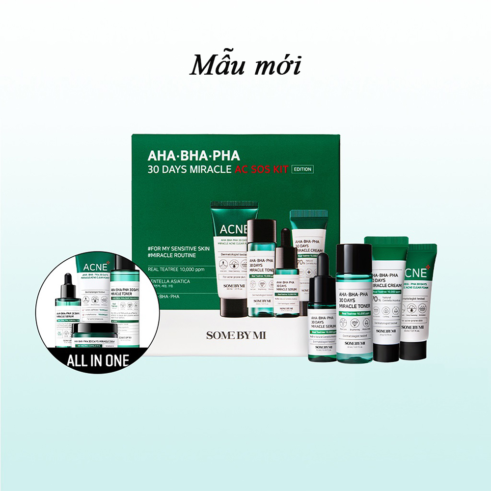 Bộ Kit 4 món giảm mụn dưỡng da Some By Mi AHA - BHA - PHA 30 Days Miracle AC SOS Kit