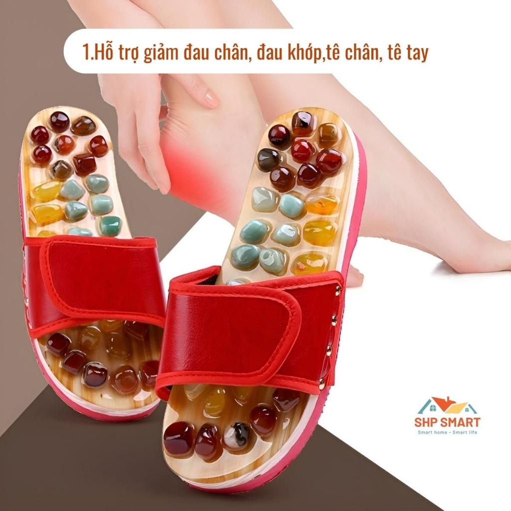 Dép Massage Khảm Đá Bấm Huyệt Bàn Chân - Giảm Mệt Mỏi, Tăng Lưu Thông Khí Huyết