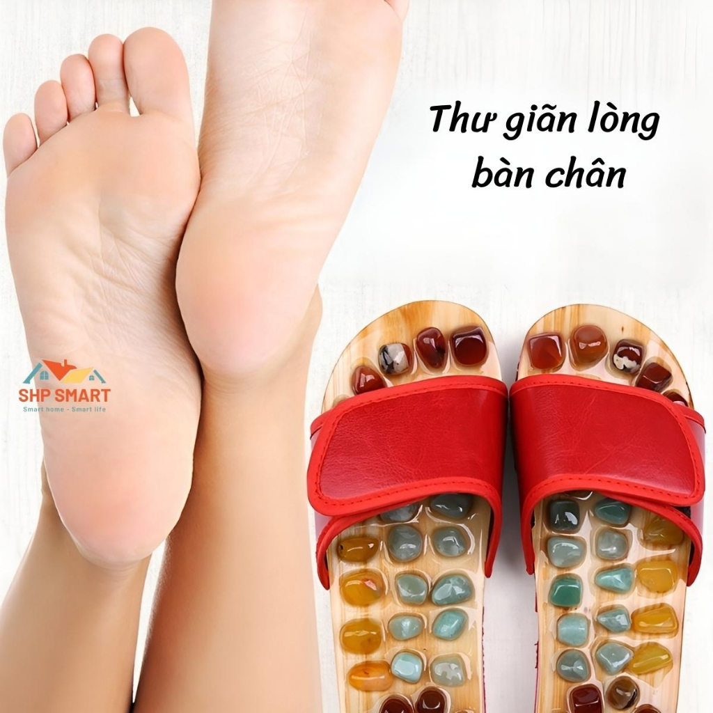 Dép Massage Khảm Đá Bấm Huyệt Bàn Chân - Giảm Mệt Mỏi, Tăng Lưu Thông Khí Huyết