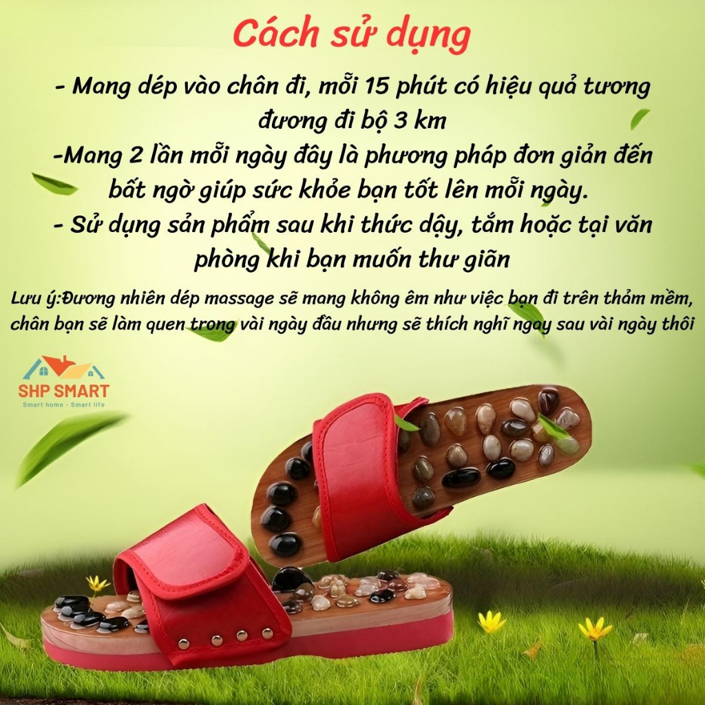 Dép Massage Khảm Đá Bấm Huyệt Bàn Chân - Giảm Mệt Mỏi, Tăng Lưu Thông Khí Huyết