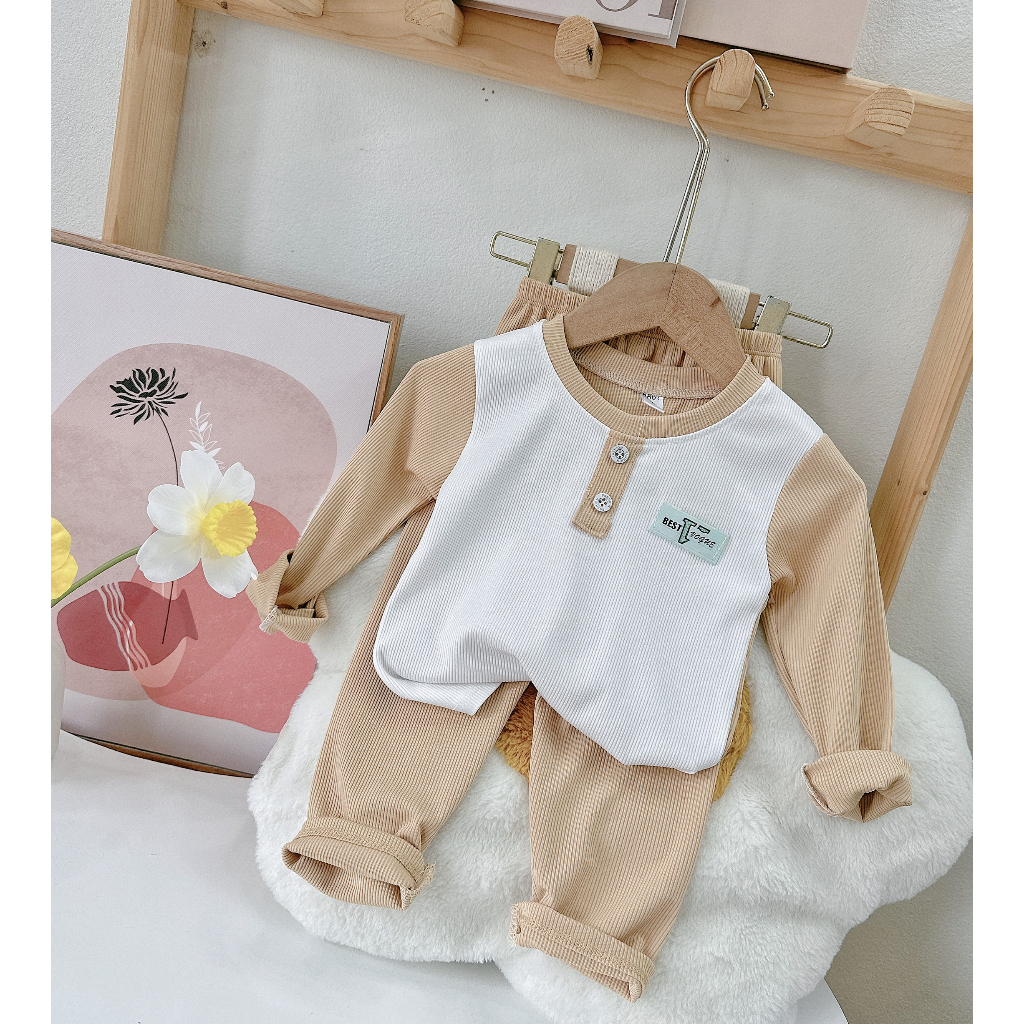 Đồ bộ thu đông cho bé trai , Set bộ quần áo dài tay tăm mềm cúc ngực cho bé trai