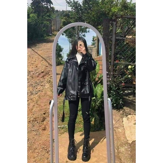 Áo khoác da dáng dài unisex chất liệu da PU cao cấp phong cách cá tính